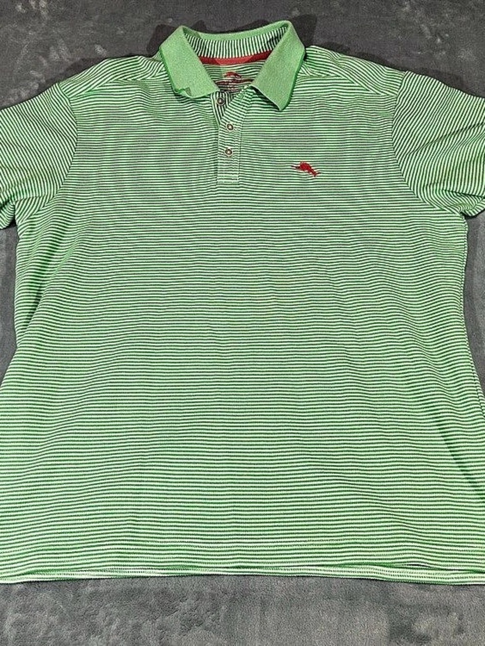 Tommy Bahama Striped Polo in Green & White Size Large